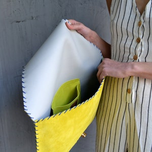 Soft Symmetria Clutch / Yellow leather clutch bag / Large clutch /Yellow suede handbag / Envelope clutch / Laptop case 15 / Business bag image 6