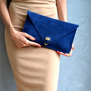 Royal Blue Suede Leather Clutch Purse Blue Leather Bag - Etsy