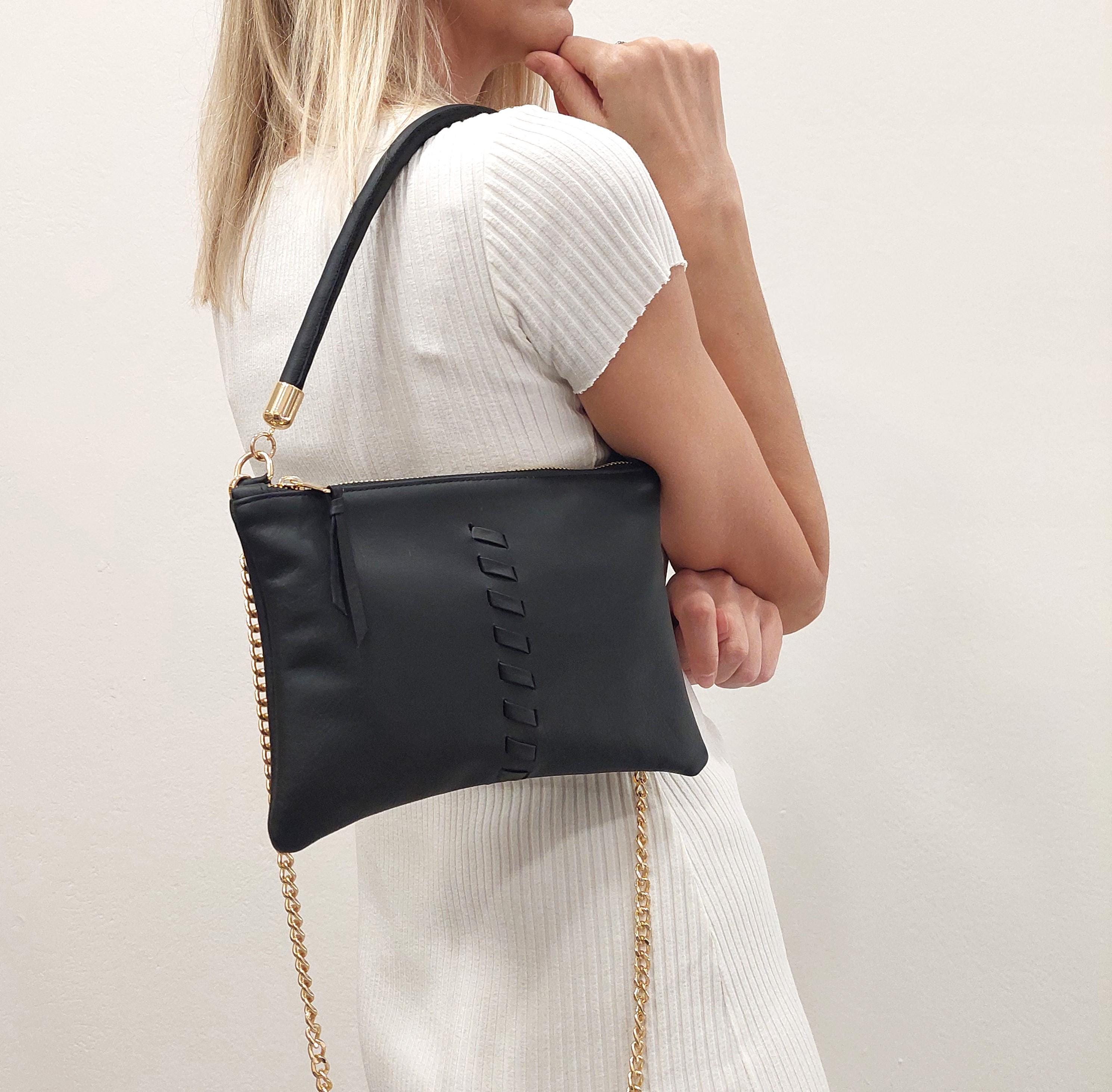 Italian Leather Handwoven Purse: Shoulder Bag With Gold Chain in A 
