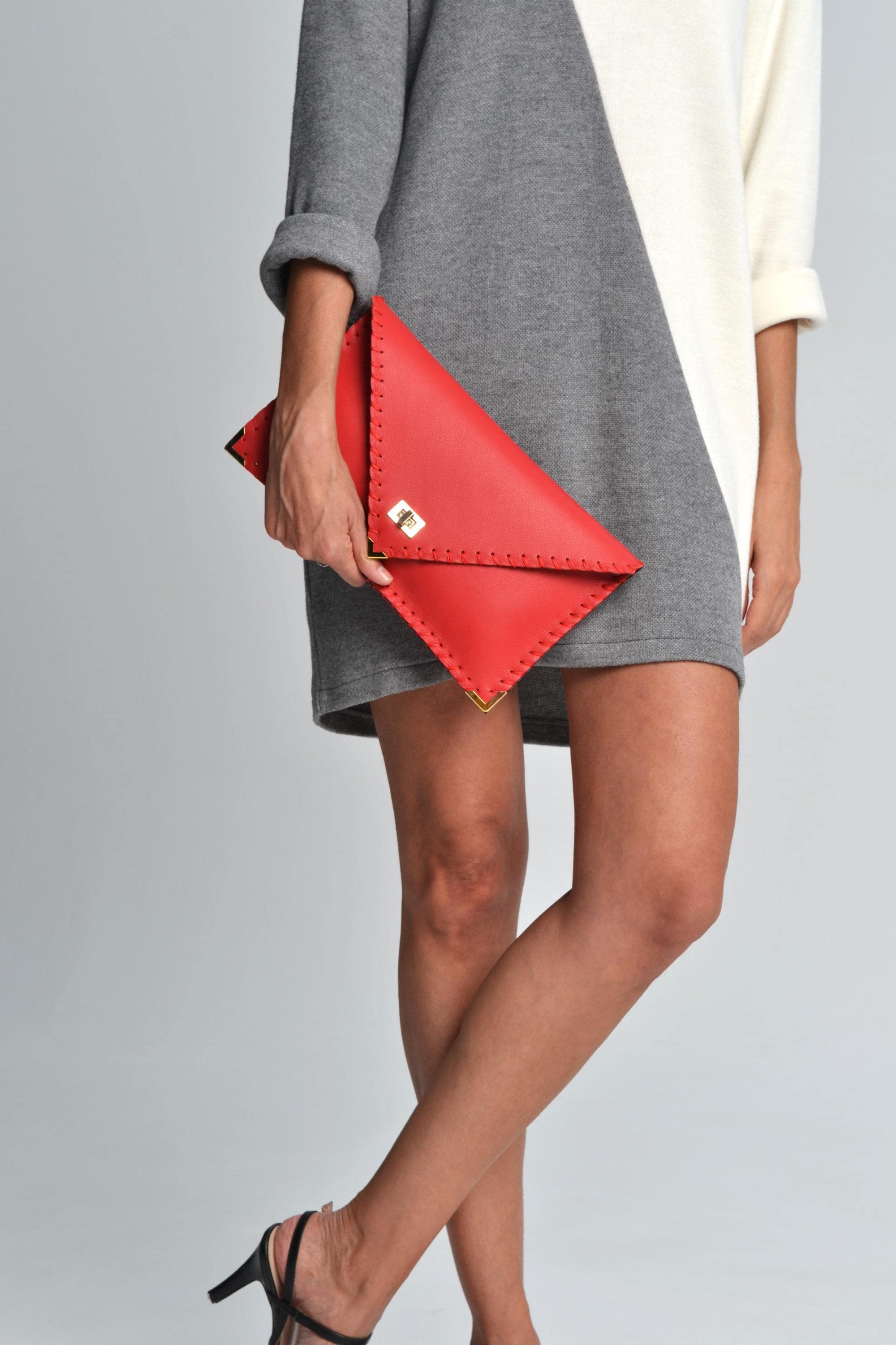 Red Leather Envelope Clutch Bag: Italian Leather Evening Purse - Etsy