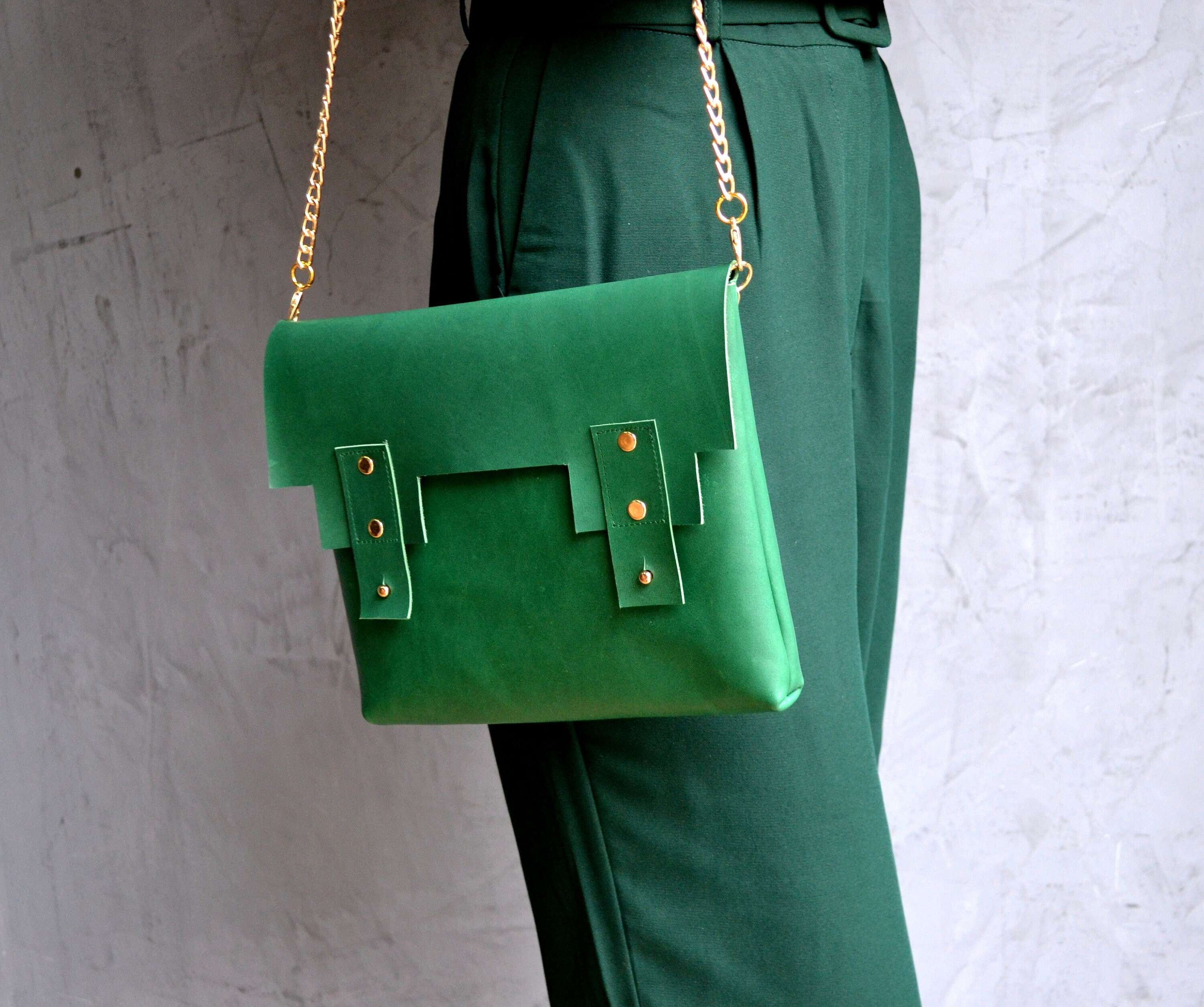 Deep green leather minimal purse