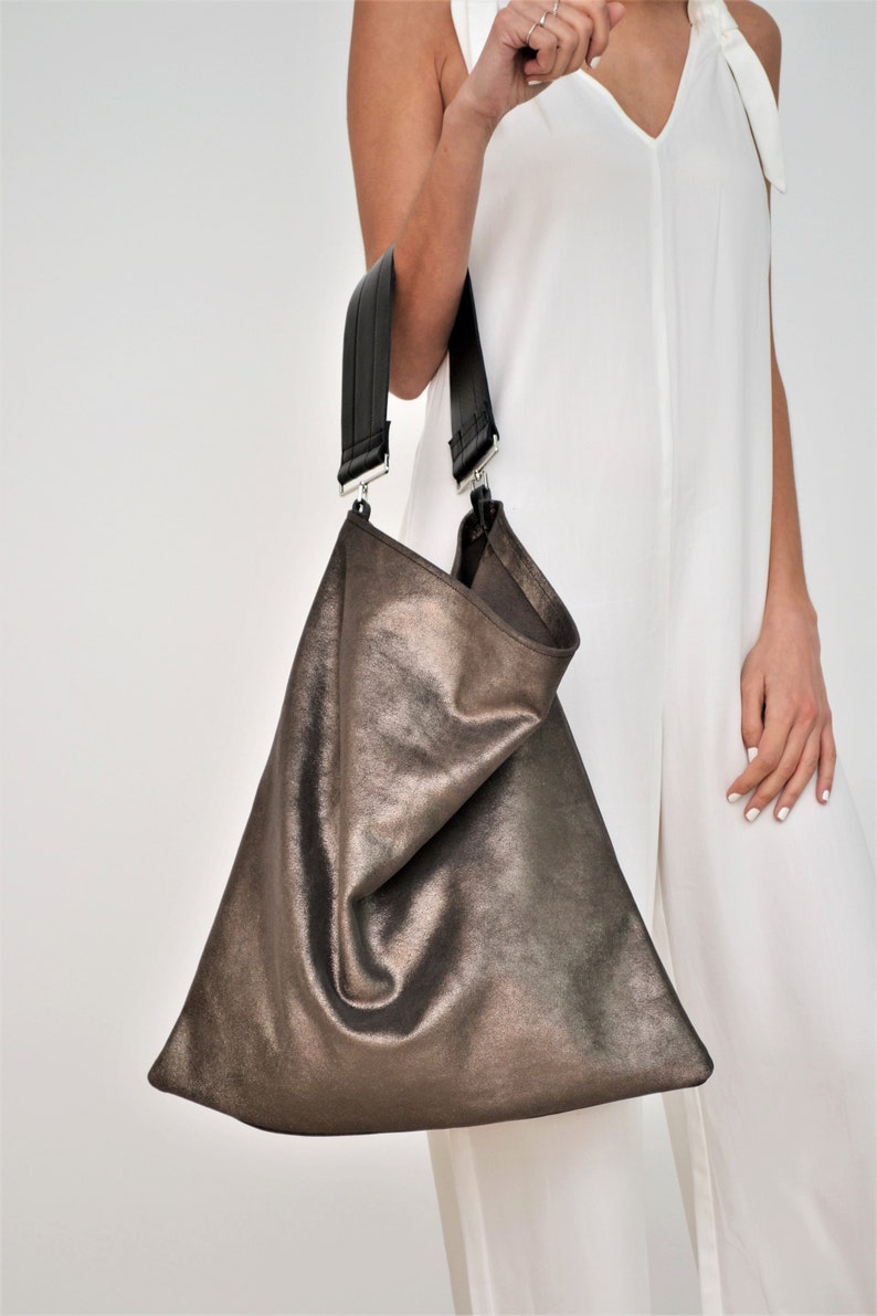 Lyshia Webbing Large Leather Hobo Bag Taupe