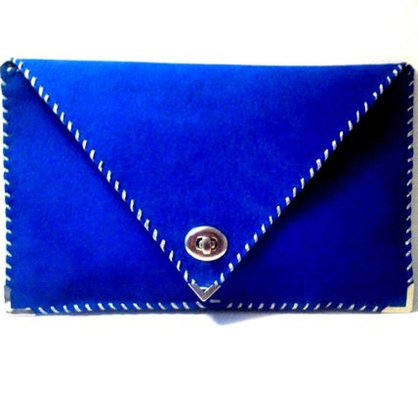 Electric blue leather clutch / Handmade leather bag / Envelope clutch / Envelope bag