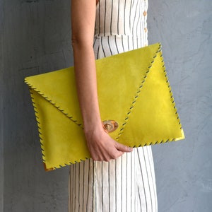 Soft Symmetria Clutch / Yellow leather clutch bag / Large clutch /Yellow suede handbag / Envelope clutch / Laptop case 15 / Business bag image 7