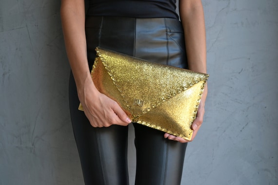 Gold Leather Clutch Bag, Vintage Gold Symmetria Clutch, Gold Leather Purse,  Leather Envelope Clutch, Leather Evening Bag, Gold Women Bag - Etsy Norway