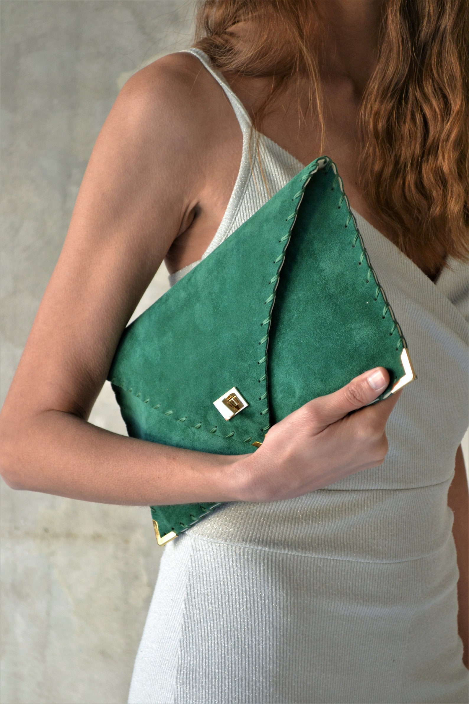 Emerald suede leather clutch purse Green leather bag Leather Etsy