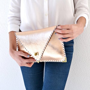 Leather Clutch Rose Gold Leather Bag Rose Gold Clutch Purse - Etsy