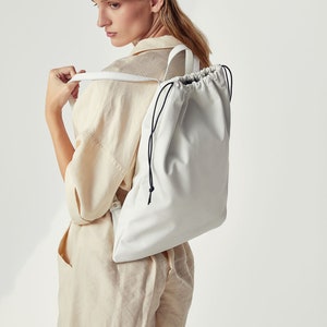 Simoni leather backpack, White leather backpack, White leather bag, Large backpack, White women&#39;s backpack, Men&#39;s leather backpack