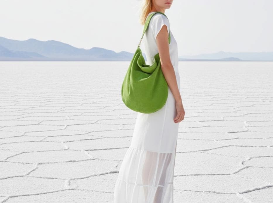 Green Suede Leather Hobo Bag: Large Shoulder Tote