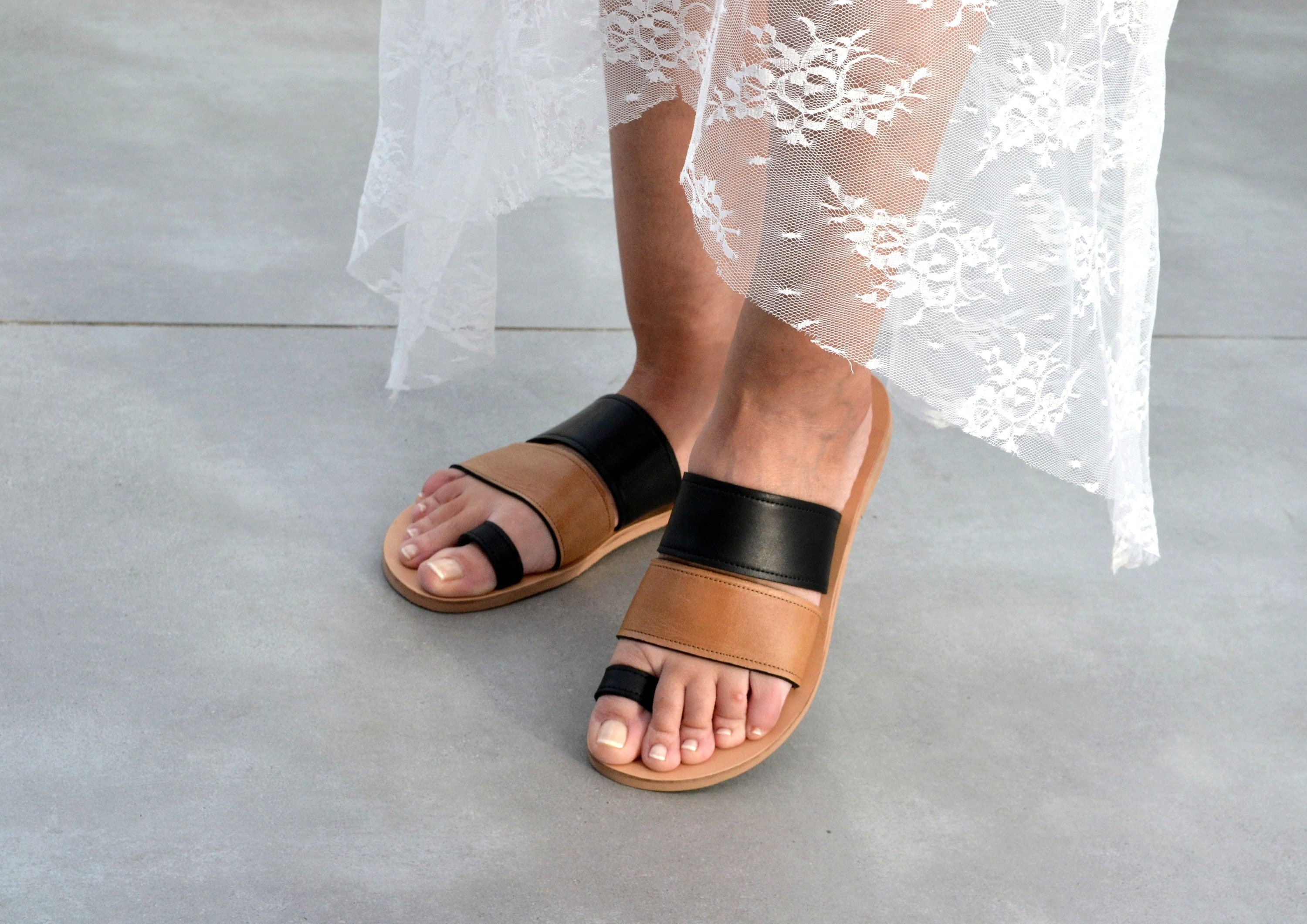 Women leather sandals Greek sandals Zenia sandals Black and | Etsy