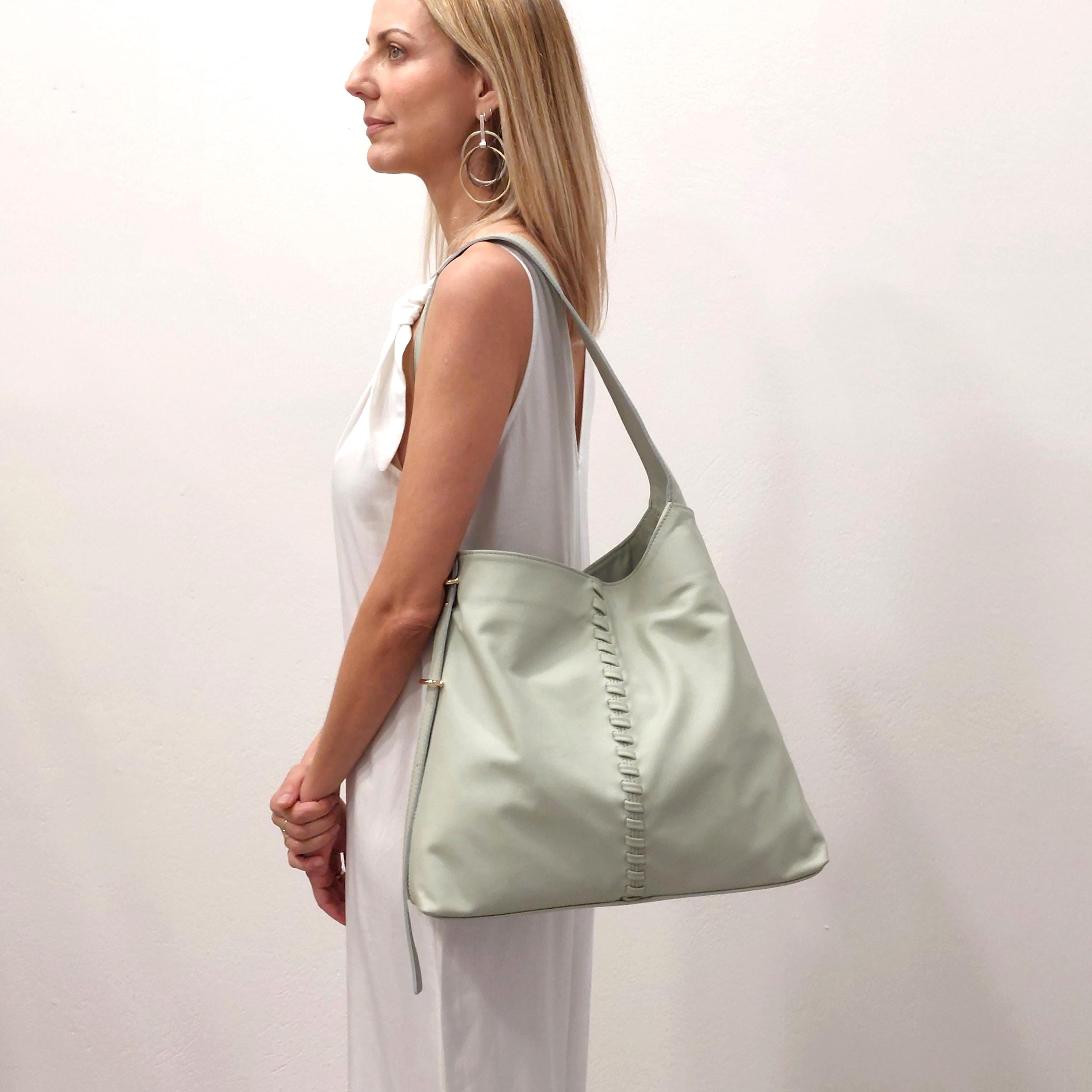 Alea leather shoulder bag, Pastel mint leather tote bag, Large women's handbag,Big everyday bag, Pastel green shoulder bag