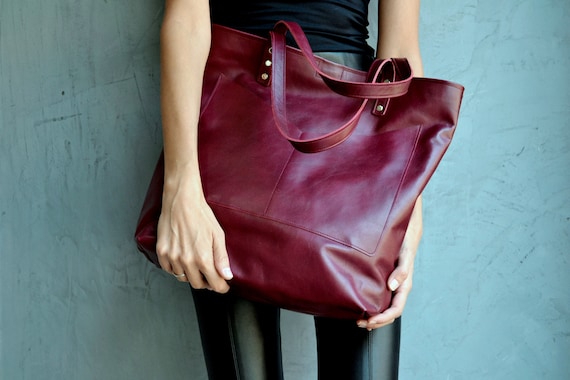 Burgundy leather outlet tote bag