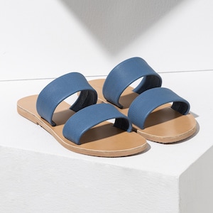 Thioni raf blue sandals, Women blue leather sandals, Greek sandals, Strappy sandals, Blue flat sandals, Blue leather slides, Blue gladiator