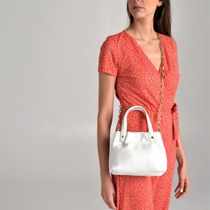 Armonia white leather purse, White leather handbag, White crossbody bag, White women&#39;s bag, White bridal bag, Evening bag, White handle bag