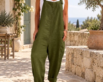 Women’s Loose Harem Jumpsuit, Oversized Overall Romper, Boho Baggy Overalls