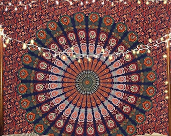 Boho Hippie Wall Decor, Indian Mandala Tapestry, Wall Hanging Cotton Decoration Art Beach Blanket, Large Spiritual Wall Art,100% Cotton