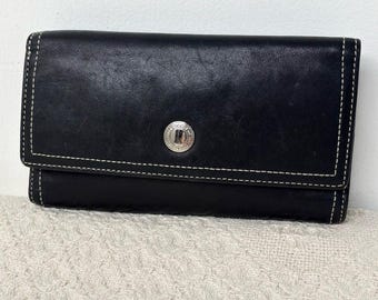 Coach Soho Buckle Zip Around Wallet Black Leather Purple Interior