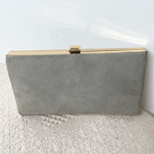 Vintage Shirl Miller LTD Suede Framed Clutch Light Gray Neutral