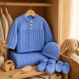 Baby Knitting Pattern Bundle PDF | Baby Sweater, Blanket, Hat, Mittens & Booties Knit Pattern | Newborn Layette Set  | Instant Download