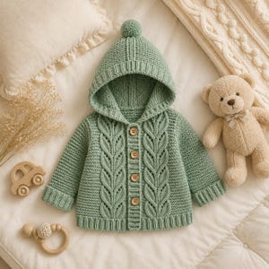 Hooded Baby Cardigan Knitting Pattern, Cable Knit Sweater PDF, Baby Hoodie Pattern, Toddler Knit Cardigan