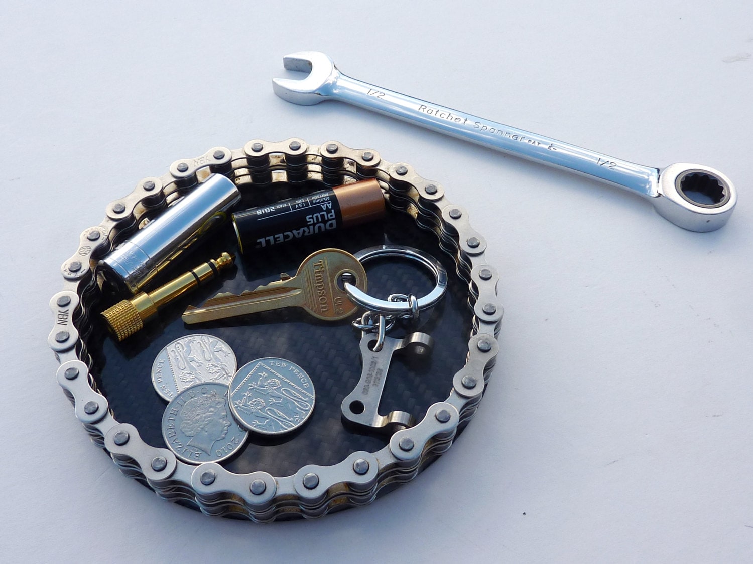 Chaîne de Vélo Bureau en Fibre Carbone Bien Rangé, Organisateur Bureau, Plateau à Pièces Vrac, Porte