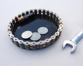 Bikers carbon fibre fiber desk accessory, office organizer valet tidy, loose coin tray, mans guys cycling cyclist bike gift