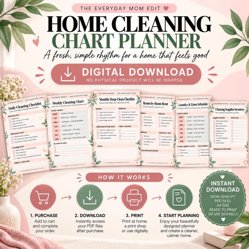 Home Cleaning Chart Planner, Printable Cleaning Schedule, House ...