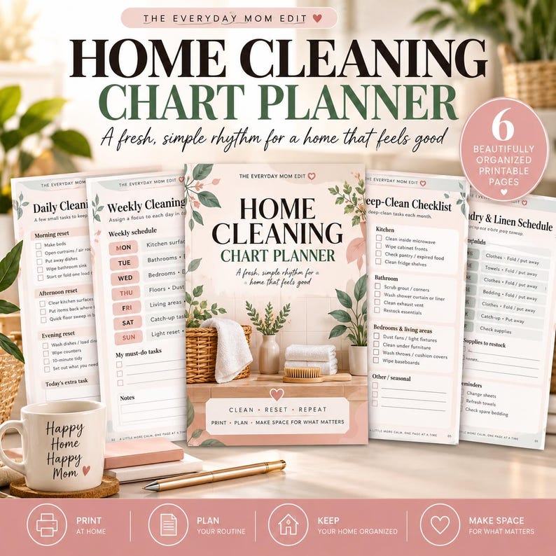 Home Cleaning Chart Planner, Printable Cleaning Schedule, House ...