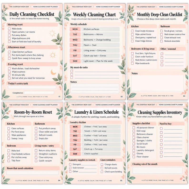 Home Cleaning Chart Planner, Printable Cleaning Schedule, House ...
