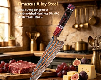 Nuevo cuchillo de cocina profesional de acero de Damasco hecho a mano con tecnología de pavonado de alta gama, ideal para coleccionar o regalar.