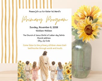 2026 Primary Program Invitation | Sunflower Watercolor Church Invite (Digital Download)