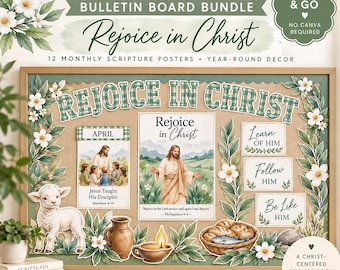 2027 Primary Bulletin Board Bundle | Rejoice in Christ, New Testament Scripture (Digital Download)