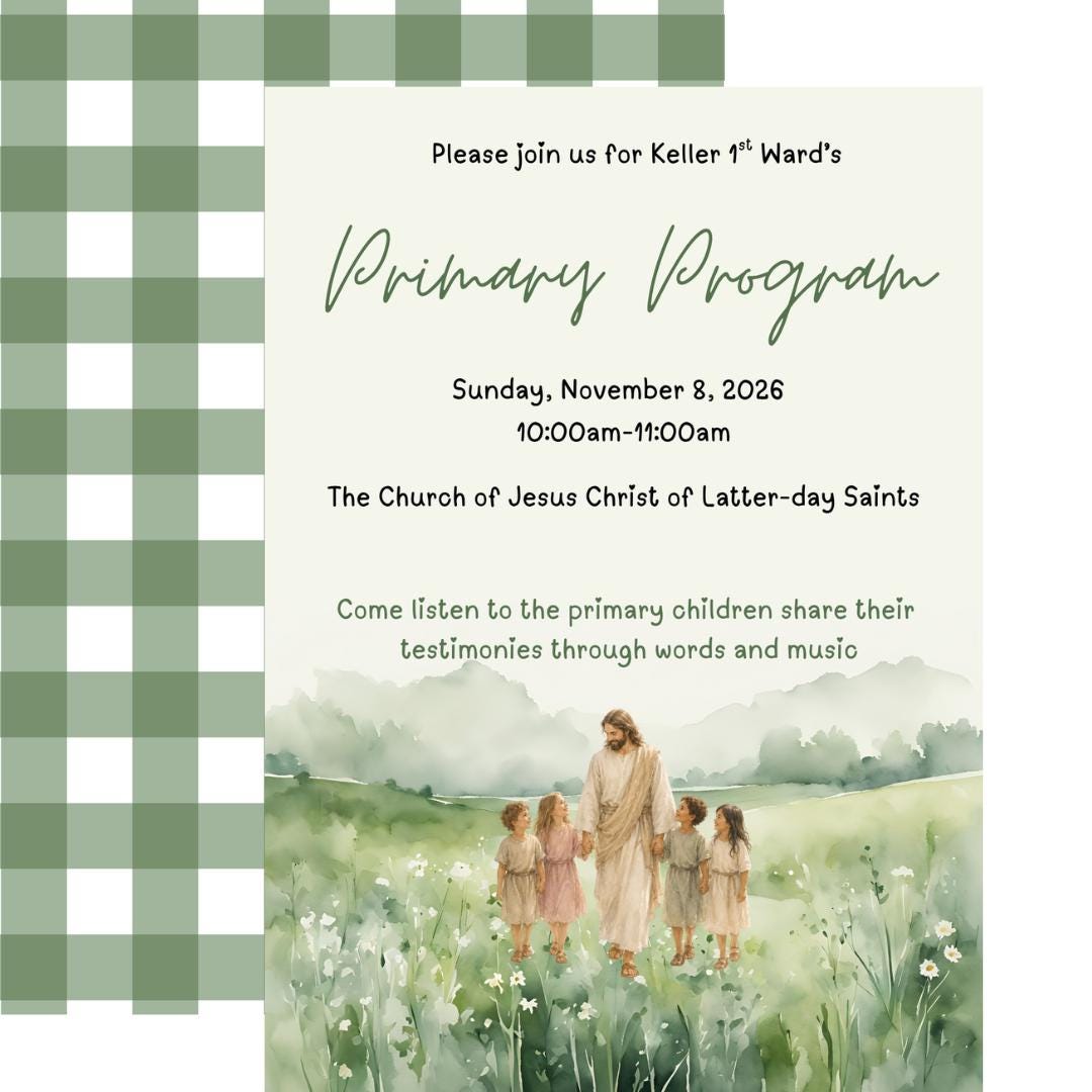 Watercolor LDS Primary Program Invitation | Editable Church Invite ...