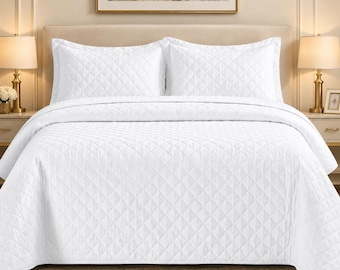 Quilted Bedspread 3 Piece Set Embossed Bed Throw Single Double King Super King Bedding