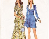 Simplicity 5728 1970s Retro Long Maxi and Knee Length Dress Vintage Sewing Pattern, Mod Collar, Size 12, Bust 34