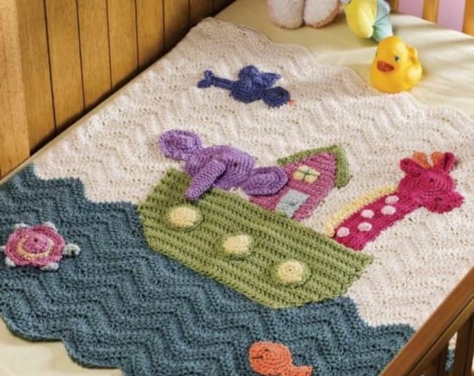 Noahs Ark Crochet Baby Blanket Afghan Pattern Animals Cover Etsy