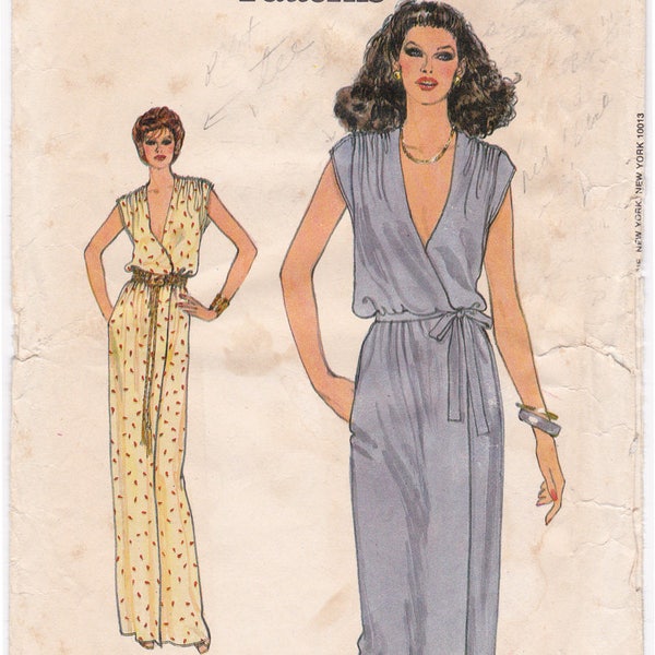 FF RARE Vintage Vogue 7287, Women's Wrap Dress, 1970s 70s Maxi Boho Blouson Wrap Dress, Sewing Pattern, Size 10, Bust 32 1/2, UNCUT