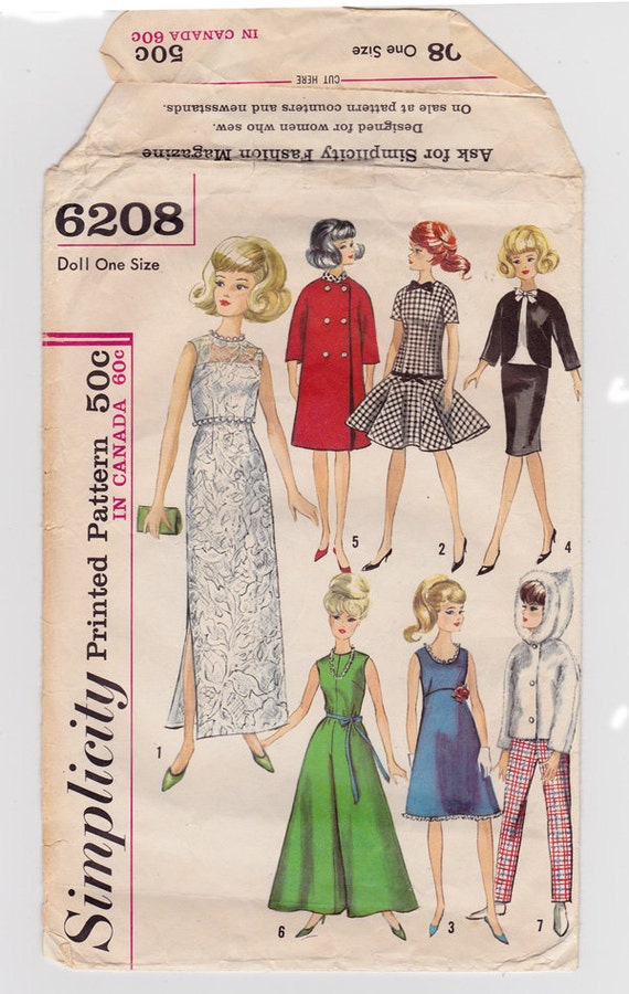 Simplicity 6208 1965 Dolls Wardrobe Pattern Doll Clothes Etsy