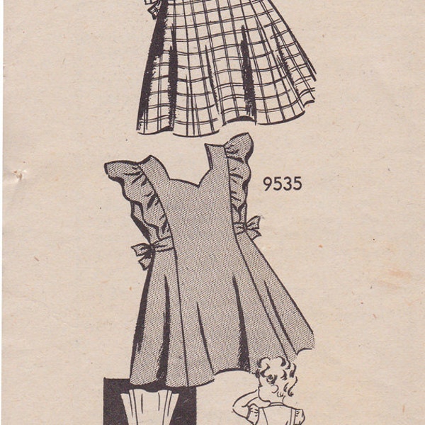 RARE 1940s 1950s Child's Ruffle Dress Vintage Sewing Pattern, Marian Martin 9535, Size 4 , Breast 23, Complete