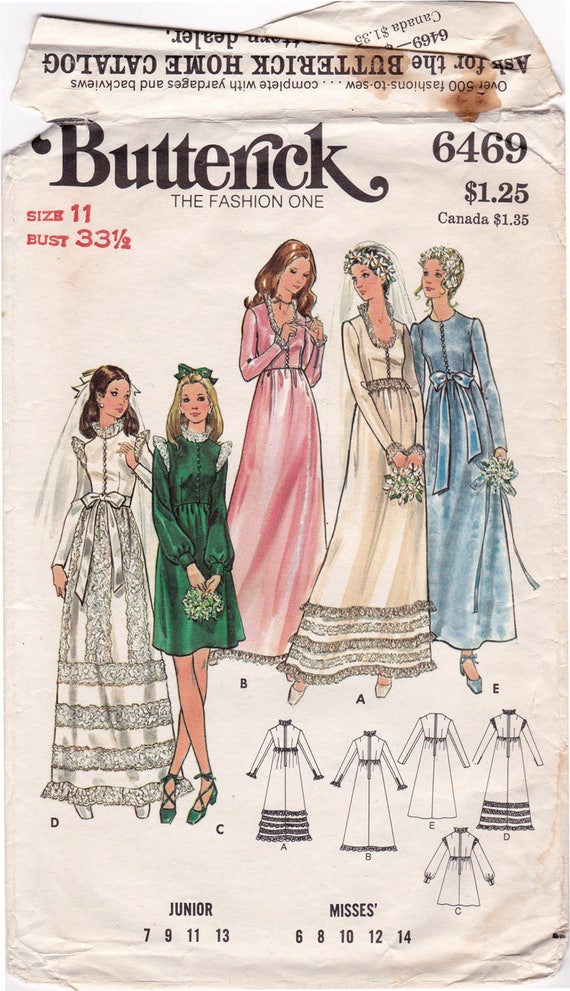 Butterick 6469 Junior Misses Bridal Dress High Waisted Etsy