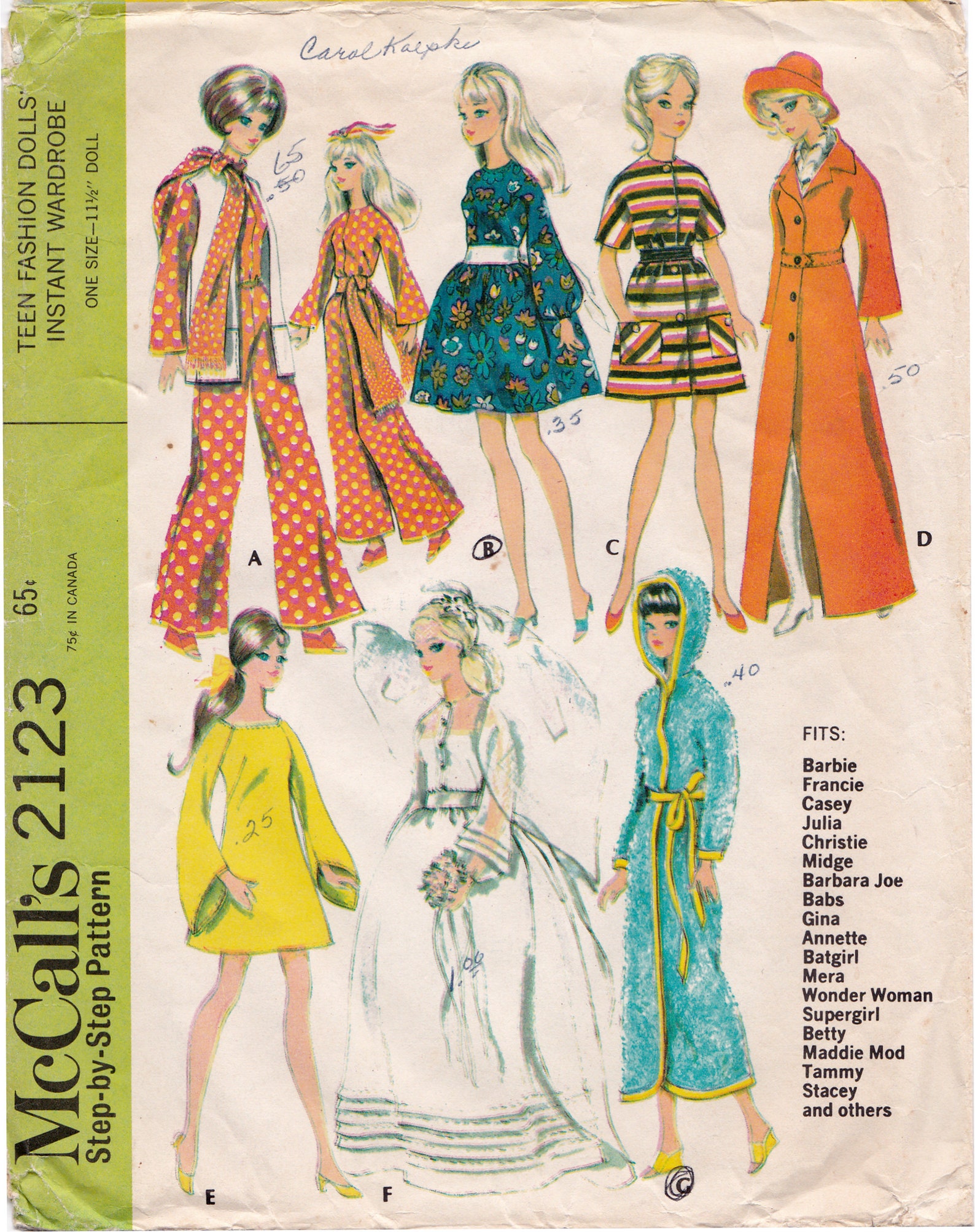 60s Barbie Doll Clothes Pattern McCalls 2123 for Wedding Etsy