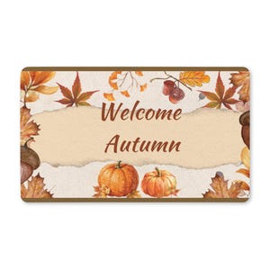 Welcome Autumn Doormat | Fall Pumpkins, Leaves, Acorns, Entry Mat