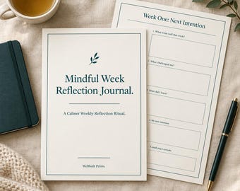 Mindful Weekly Reflection Journal Printable | Gratitude, Weekly Check In, Intention Setting PDF