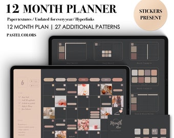 Planejador mensal digital sem data: Goodnotes, Notability (PDF)
