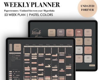Planejador Semanal Digital sem Data: Cores Pastel, com Hiperlink (PDF)
