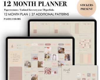 Planejador mensal digital sem data: Goodnotes, Notability (PDF)