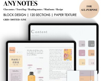 Digital Cornell Notes Notebook: 120 Sections, Paper Texture (PDF)