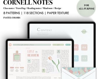 Modelo de anotações digitais da Cornell: cores pastéis, textura de papel (PDF)