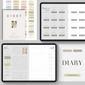 Niedatowany cyfrowy dziennik 365-dniowy, kalendarz cyfrowy, dziennik Goodnotes, dziennik Notability, dziennik 365-dniowy na iPada, cyfrowy dziennik 365-dniowy na każdy rok
