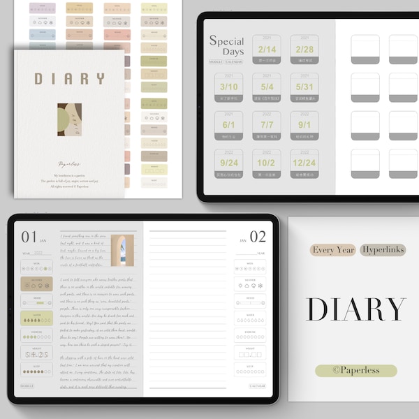 Undated digital 365 day diary, digital calendar, Goodnotes diary, Notability diary, iPad 365 day diary, digital 365 day diary for each year